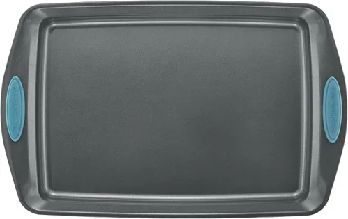 Vista 10 de Rachael Ray Bakeware - Juego de bandejas antiadherentes para galletas, 3 piezas, gris con agarres azul agave