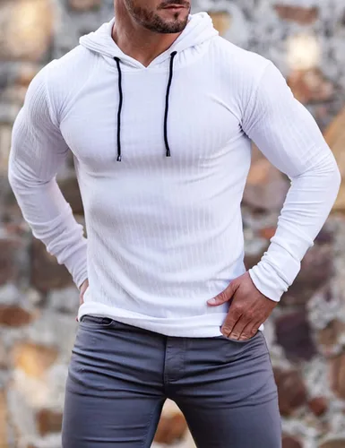 Vista 2 de KELLORENA Sudadera con capucha para hombre, elástica, de manga larga, ligera, acanalada, para gimnasio
