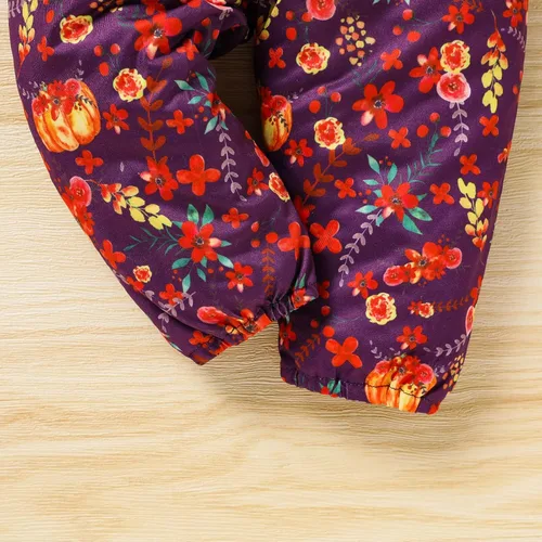 Vista 7 de Viworld Ropa de Halloween para niña recién nacida, mameluco con letras + pantalones de calabaza florales + diadema trajes de Acción de Gracias