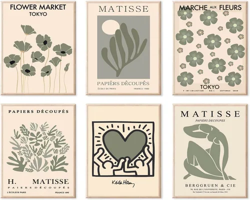 Vista 11 de KBKBART Matisse - Impresiones artísticas para pared, póster abstracto de arte de pared de Matisse, negro y beige, línea de cuerpo para mujer, hojas