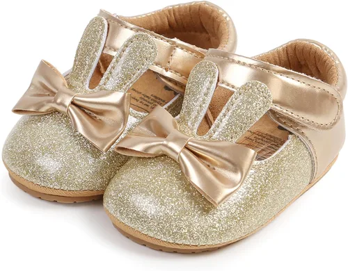 Vista 6 de myppgg Zapatos planos Mary Jane para bebé niña, con lazo brillante, vestido de princesa, zapatos de cuna antideslizantes para niños pequeños que