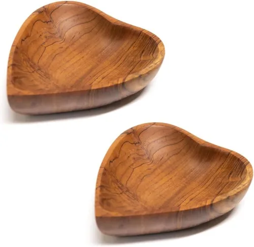 Vista 2 de Rainforest Bowls Juego de 4 cuencos de madera de teca javanesa con forma de corazón, 5 pulgadas de diámetro, perfectos para uso diario, aptos