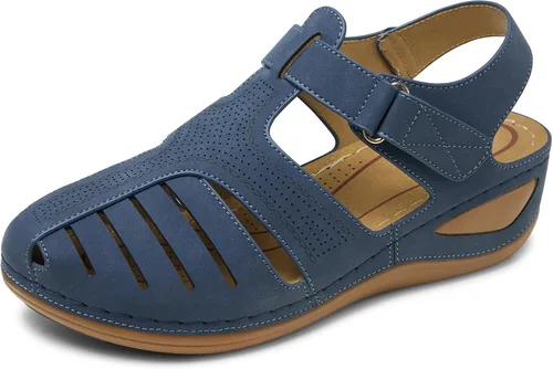 Vista 15 de SHIBEVER Sandalias de cuña para mujer Verano: zapatos elegantes con 16 Azul