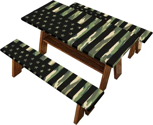 Vista 14 de Juego de 3 calcetines de árbol de Navidad de dibujos animados y galletas, funda de mesa de picnic ajustable con funda de banco, manteles Calcetines