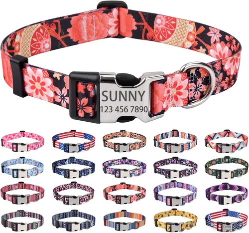 Vista 24 de Mihqy Collares de perro personalizados, collar de perro personalizado con nombre y número de teléfono, múltiples patrones y 4 tamaños de collar
