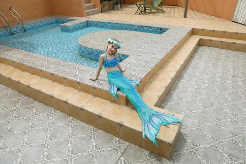 Vista 5 de DNFUN Traje de sirena para niñas con monoaleta