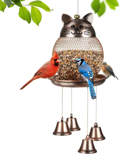 Vista 8 de LBTING Comedero para pájaros para exteriores, comedero para pájaros silvestres de metal a prueba de ardillas, decoración para colgar al aire libre