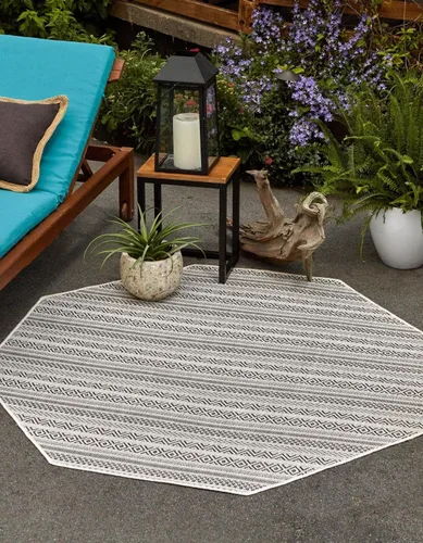 Vista 20 de Unique Loom Outdoor Striped Collection Alfombra de área - Maia (2' 2" x 3' 1" Rectángulo, Beige/Marfil)