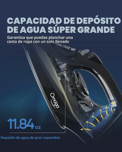 Vista 4 de OMAIGA Plancha de vapor para ropa, plancha de 1500 W con calentamiento rápido, suela de cerámica antiadherente, ráfaga de vapor, autolimpieza