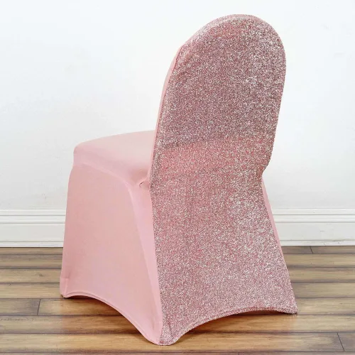 Vista 12 de Tableclothsfactory Funda elástica para silla de banquete de elastano negro con brillo metálico para eventos de comedor para banquete de boda