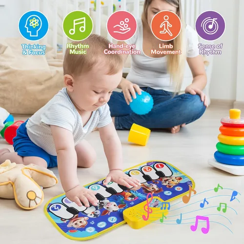 Vista 5 de Tapete de piano de suelo para niños pequeños, alfombrillas musicales con sonidos y canciones de animales, juguetes educativos sensoriales