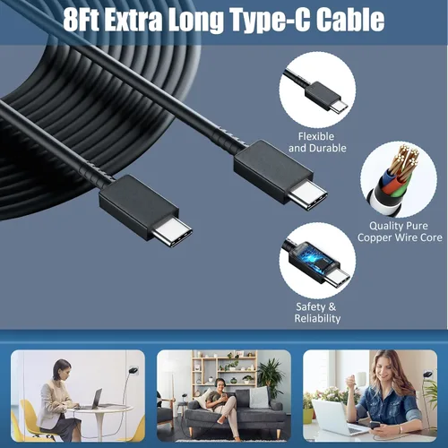 Vista 4 de Cargador súper rápido tipo C, bloque de cargador de pared rápido USB C de 25 W y cable de carga rápida súper largo de 8 pies para Samsung Galaxy