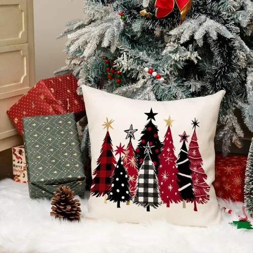 Vista 4 de AACORS Funda de almohada de Navidad de 45.7 x 45.7 cm con árbol de Navidad acuarela y estrellas, decoración festiva de granja de invierno para sofá