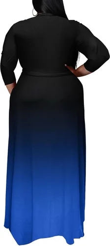 Vista 3 de Runwind Plus Size Dresses for Women Floral Maxi Dress Flowy 34 Sleeve with Belt