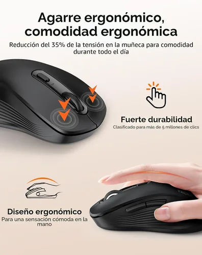 Vista 3 de TECKNET Ratón Bluetooth [USB + BT1 + BT2] Ratón inalámbrico para laptop, clic silencioso, diseño ergonómico, 4800 DPI Ratones de computadora