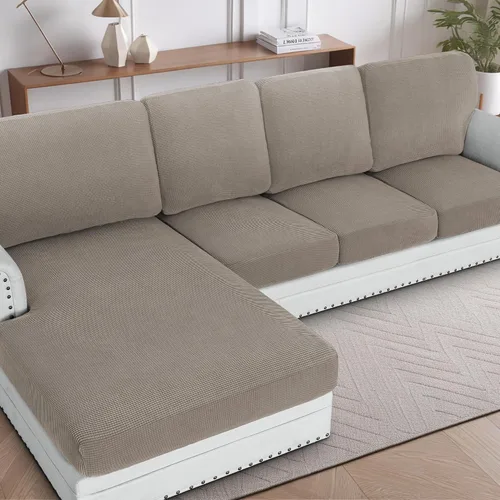 Vista 25 de H.Versailtex - Funda de sofá seccional de 1 pieza, funda deslizante para chaise con forma de L, funda de cojín separada para sofá seccional tanto