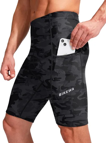 Vista 2 de Bikewa - Pantalones cortos de ciclismo para hombre, con acolchado 3D, para ciclismo de carretera o montaña, FPU 50+, bolsillos con cremallera