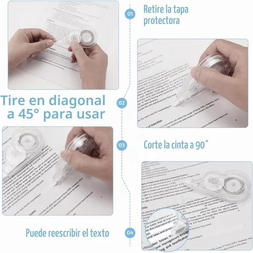 Vista 4 de 4 piezas de cinta correctora, 12 metros de cinta blanca resistente a desgarros a granel, corrector instantáneo fácil de usar para la escuela
