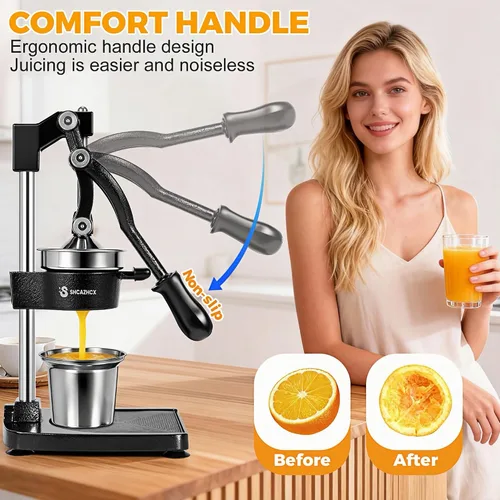 Vista 5 de Prensa manual del exprimidor de cítricos del arrabio de Shcazhcx, exprimidor resistente de la fruta Prensa de cítricos de palanca larga