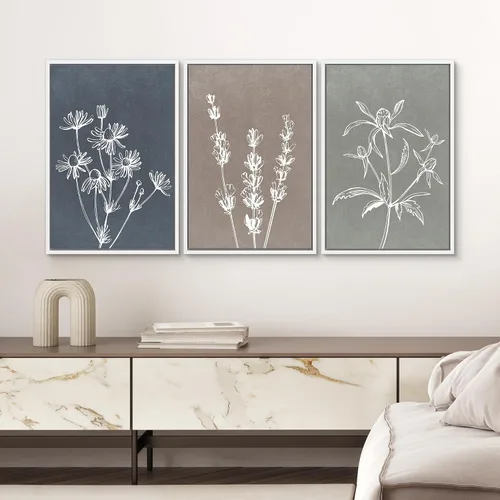 Vista 143 de SIGNWIN Lienzo enmarcado para pared, juego de arte de collage de hojas transparentes en blanco y negro, ilustraciones de naturaleza silvestre, arte