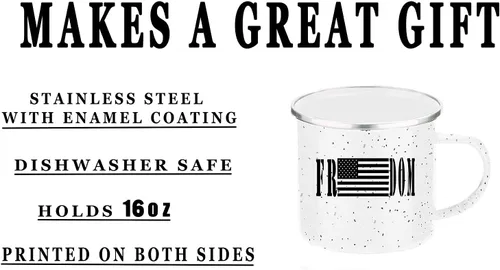 Vista 4 de Rogue River Tactical Taza de café esmaltada con bandera de la libertad de los Estados Unidos, regalo para veterano militar o patriótico americano