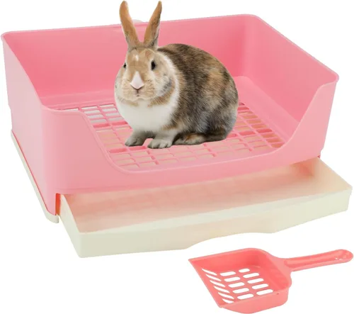 Vista 9 de BWOGUE - Caja de arena grande para conejos, orinal de entrenamiento de esquina con cajón y rejilla para mascotas más grande para cobayas adultas