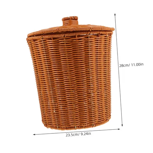 Vista 2 de YARNOW Cubo de basura de ratán con tapa de 9.2 x 9.2 x 11 pulgadas, cesta de plástico tejida para organización del hogar, cocina, baño, sala de estar