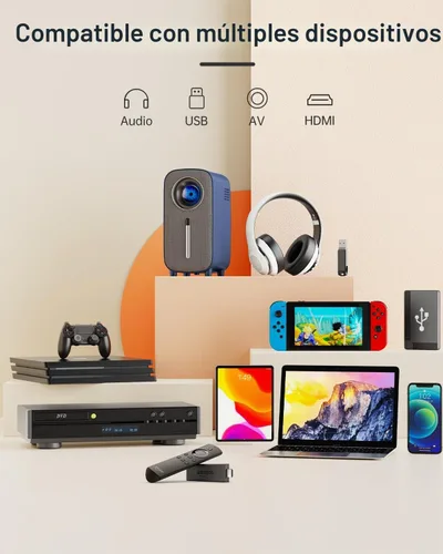 Vista 4 de Mini proyector de película Bluetooth: proyector de 1080P, proyector de película 4K, proyector de TV portátil para el hogar, proyector LED de video