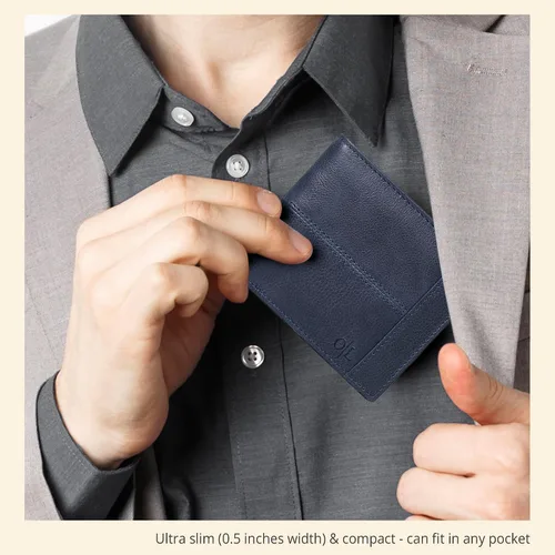Vista 88 de Carteras RFID delgadas para hombres - Cartera de bolsillo frontal de piel genuina