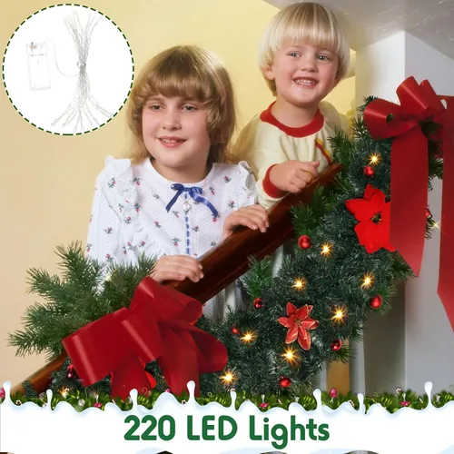 Vista 3 de Riceshoot 2 guirnaldas de Navidad preiluminadas de 9 pies con luces, plantas artificiales de vid de Navidad, funciona con pilas, 220 luces LED