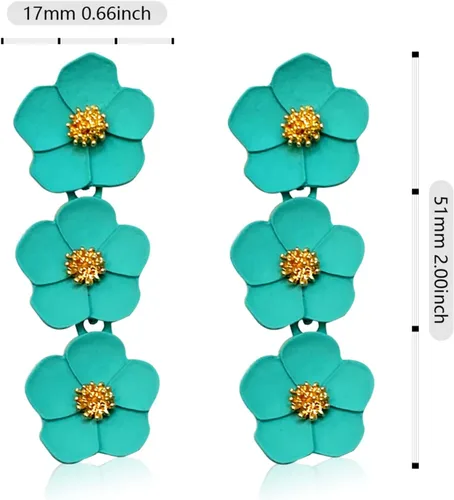 Vista 7 de Juego de 6 a 7 pares de elegantes aretes colgantes de flores largas bohemias, delicados aretes bohemios en capas con pétalos florales en capas