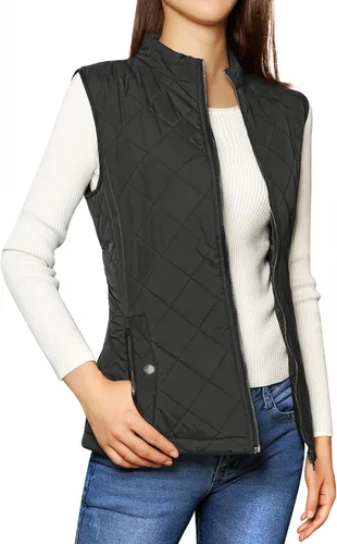 Vista 2 de Allegra K - Chaleco acolchado y ligero, de cuello alto, con cremallera, para mujer