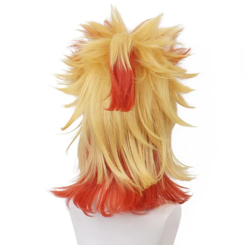 Vista 5 de maysuwell Rengoku Kyoujurou - Peluca de anime Demon Slayer, pelucas de cosplay de pelo corto amarillo para hombres y mujeres para Halloween