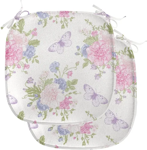 Vista 126 de Lunarable Cojín de asiento para silla de café, siluetas de taza de café expreso con frijoles fuente de cafeína, ilustración de bebidas gourmet