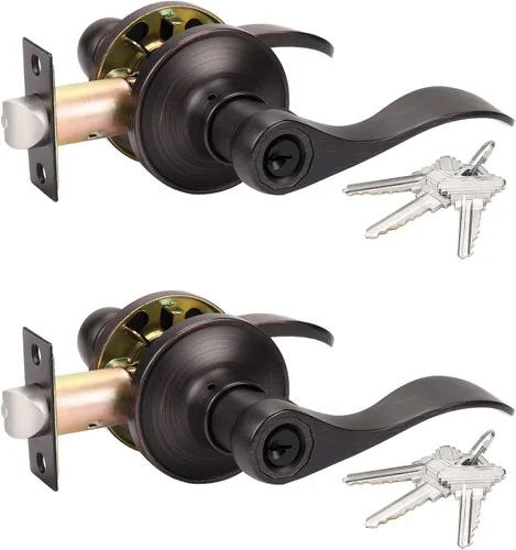 Vista 21 de Manija de puerta con llave y cerradura semejantes. Manija negra mate de puerta en combinación con llave. Manija de puerta estilo vintage negra, Negro