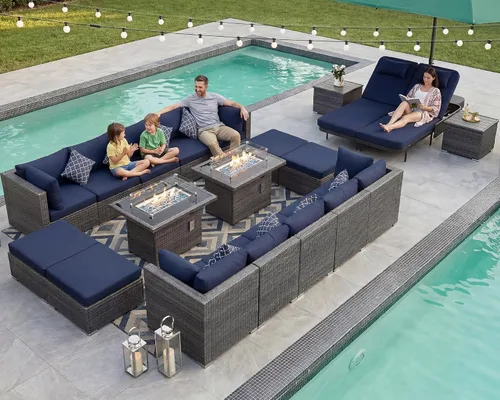 Vista 80 de NICESOUL Juego de muebles de patio de ratán extra grande con mesa para fogata de gas y propano, 29.3 pulgadas, respaldo alto, cómodos conversaciones