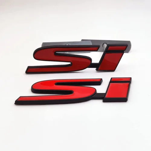 Vista 4 de 1 emblema de metal negro y rojo para parrilla delantera del automóvil + 1 calcomanía 3D para tapa trasera de carreras, calcomanía deportiva