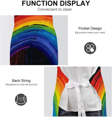 Vista 6 de Personalized Rainbow Adult Apron, Kitchen Cooking Aprons for Woman Man, Adjustable Bib Apron with Pocket for Baking, BBQ Crafting Outdoors, Dining