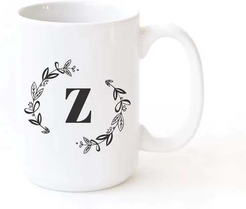 Vista 34 de The Cotton & Canvas Co. Botánico personalizado monograma inicial letra A taza de café porcelana cerámica taza de café para ella, para él