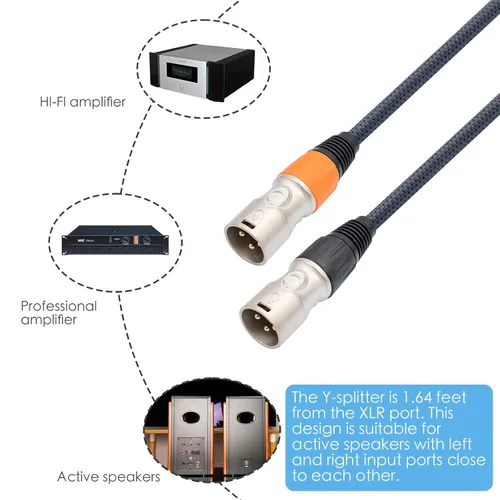 Vista 3 de Cable de audio USB C a doble XLR macho - 3.3 pies, estéreo de 32 bits/384 Khz, compatible con teléfonos móviles, altavoces activos y amplificadores