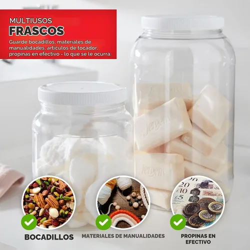Vista 7 de Stock Your Home Tarros de plástico transparente de 1 galón con tapas (paquete de 1) tarro grande de boca ancha de 128 onzas con tapa, recipiente