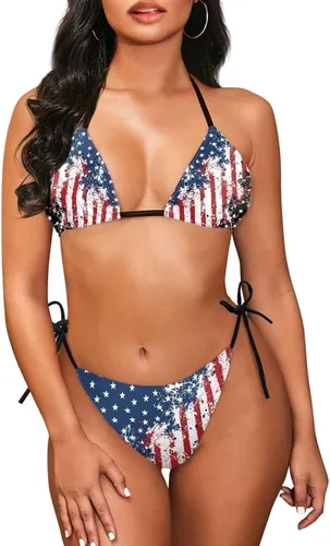Vista 2 de YEXIATODO Traje de baño de 2 piezas para mujer, conjunto de bikini triangular con tanga halter