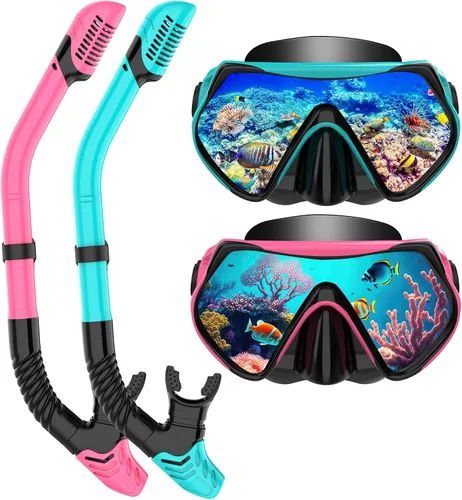 Vista 11 de Equipo de esnórquel para adultos, conjunto de esnórquel máscara de buceo con tubo seco superior, gafas de natación para adultos con cubierta nasal