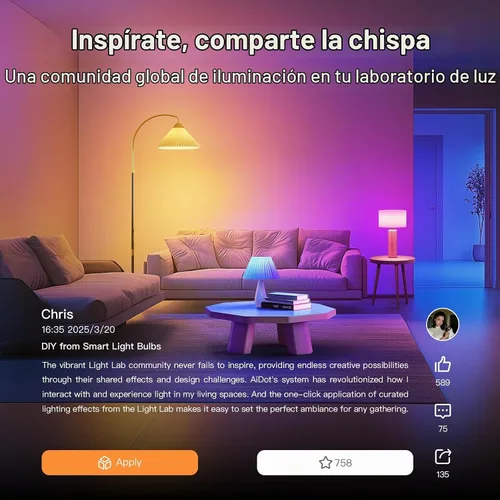 Vista 9 de OREiN Matter - Bombilla inteligente, bombillas A19 RGBTW que cambian de color, paquete de 2 Work with Alexa/Apple Home/Google