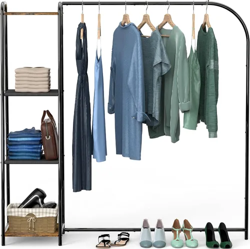 Vista 7 de Simple Houseware Perchero de ropa resistente con 4 estantes, organizador portátil de armario para colgar ropa, negro