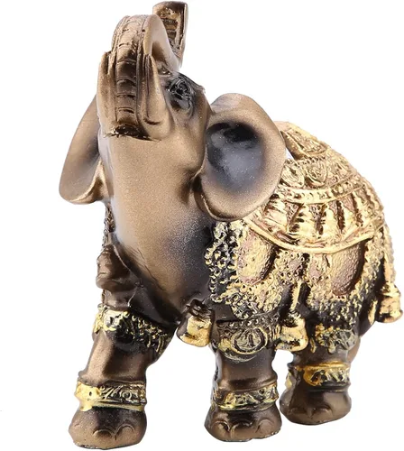 Vista 10 de Estatua de elefante dorado, estatua de elefante vintage de Feng Shui, figura coleccionable de elefante de la suerte de Feng Shui, escultura