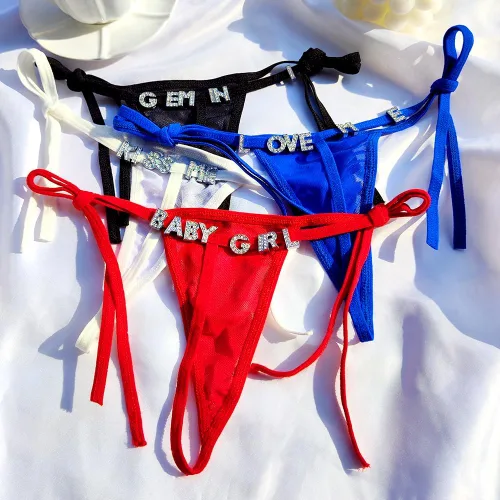 Vista 6 de Artsadd Tanga personalizada para mujer, letras personalizadas, nombre, cintura, cadena, ropa interior, bragas, cadena en T, joyería para el cuerpo
