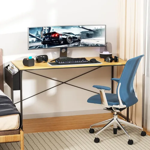 Vista 2 de Athena Collection Escritorio para computadora de juegos de 55 pulgadas, moderno escritorio de madera simple con bolsa de almacenamiento
