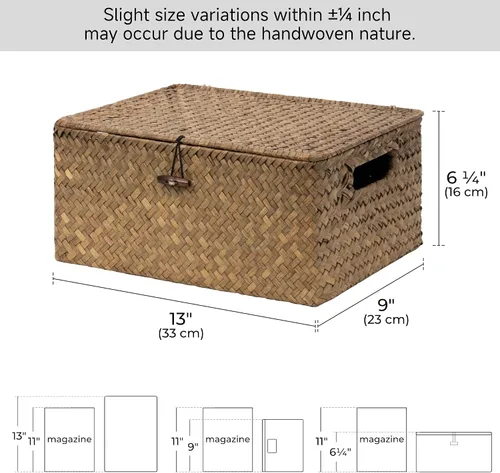Vista 2 de StorageWorks Canastas de mimbre con tapa para organizar, canastas de almacenamiento de hierbas marinas para estantes, caja decorativa con asas