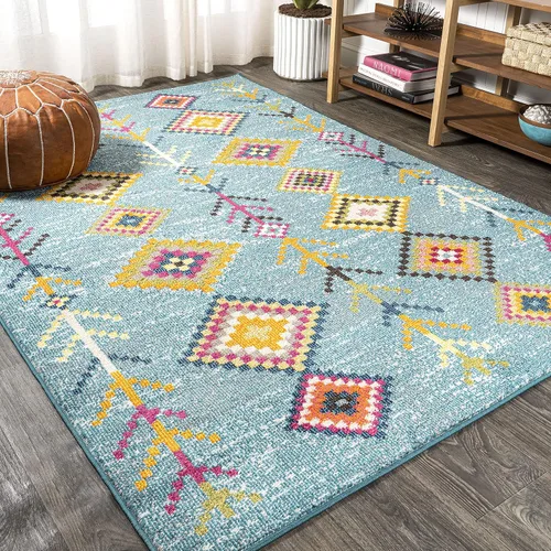 Vista 10 de Eyely Alfombra geométrica tribal de 2 x 8 pulgadas, azul oscuro/multicolor, alfombra bohemia para interiores